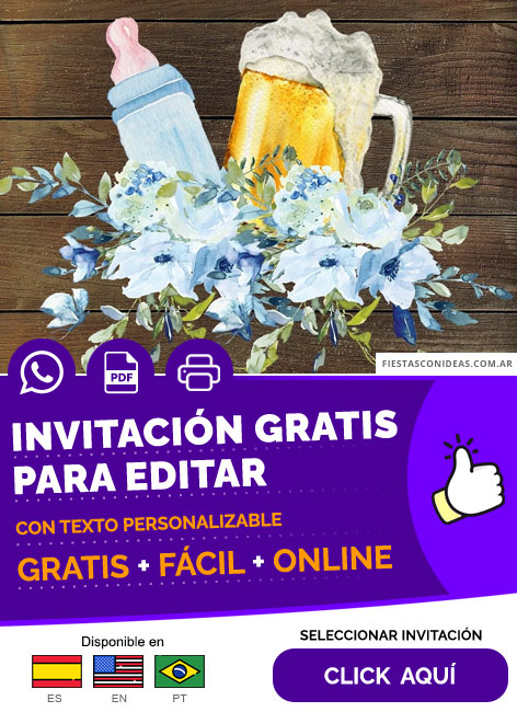 Invitación Para Baby Shower Niño Temática Cerveza Flores Celestes Gratis Para Editar, Imprimir, PDF o Whatsapp