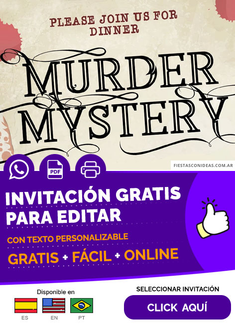 Invitación Para Cena Misterio De Asesinato Murder Mystery Gratis Para Editar, Imprimir, PDF o Whatsapp