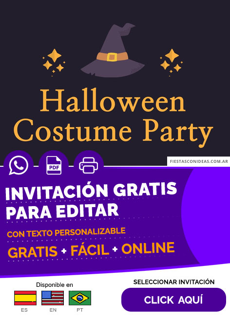 Invitación Para Fiesta De Disfraces De Halloween Infantil Gratis Para Editar, Imprimir, PDF o Whatsapp