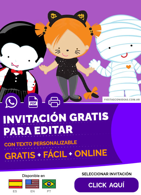 Invitación Para Fiesta De Disfraces Halloween Divertido Infantil Gratis Para Editar, Imprimir, PDF o Whatsapp