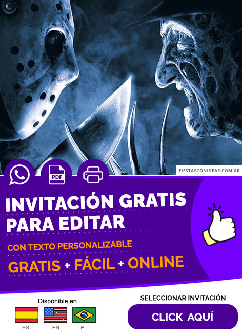 Invitación Para Fiesta De Terror Viernes 13 Jason Voorhes Y Freddy Krueger Gratis Para Editar, Imprimir, PDF o Whatsapp