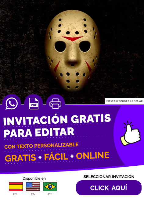 Invitación Para Fiesta De Terror Viernes Trece Mascara De Jason Voorhes Gratis Para Editar, Imprimir, PDF o Whatsapp