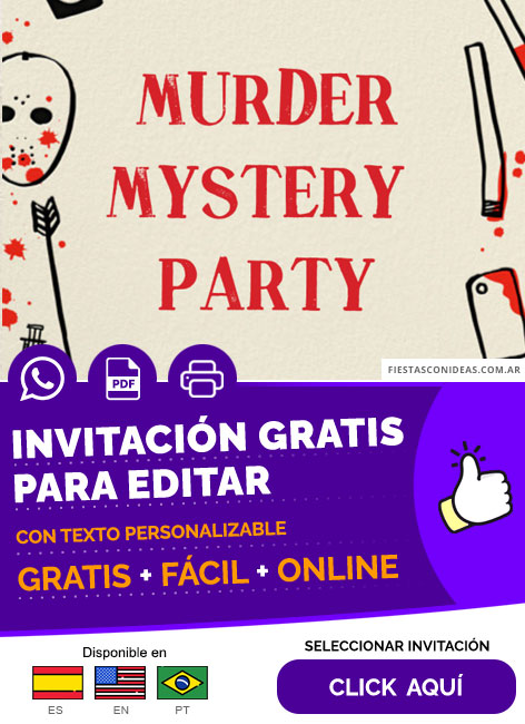 Invitación Para Fiesta Temática Asesinato Misterioso Letras Rojas Gratis Para Editar, Imprimir, PDF o Whatsapp