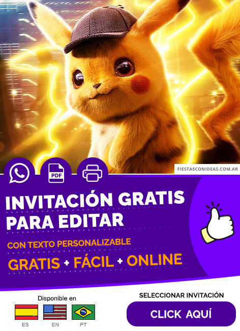 Invitación Personalizable De Detective Pikachu Gratis Para Editar, Imprimir, PDF o Whatsapp