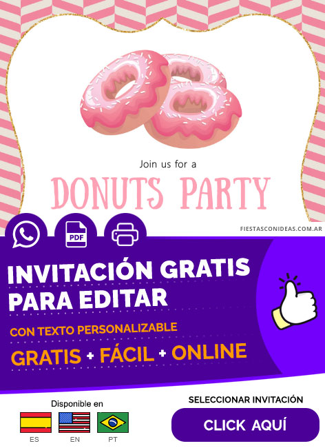 Invitación Personalizable Donas Join Us For A Donuts Party Gratis Para Editar, Imprimir, PDF o Whatsapp