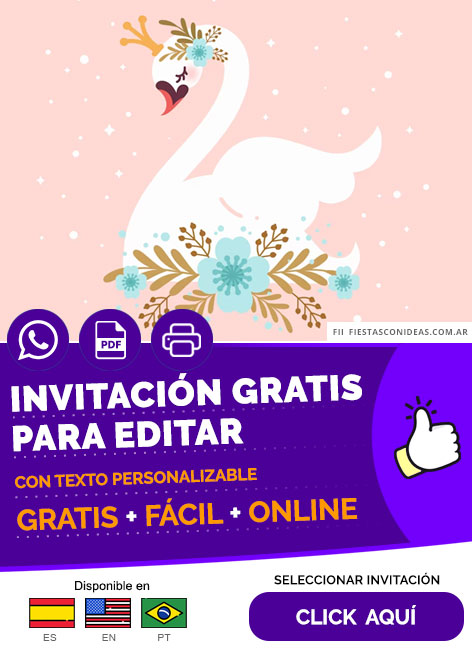 Invitación Pijamada De Cisne Princesa Estilo Floral Gratis Para Editar, Imprimir, PDF o Whatsapp