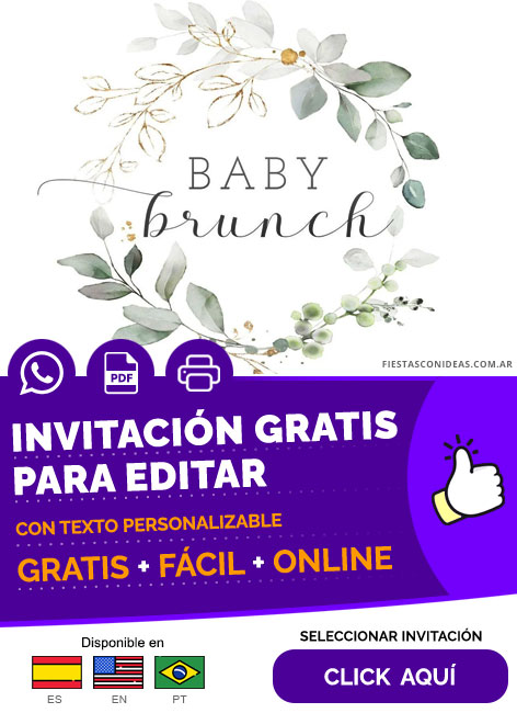 Invitación Temática Baby Brunch Para Baby Shower Flores Unisex Neutro Gratis Para Editar, Imprimir, PDF o Whatsapp