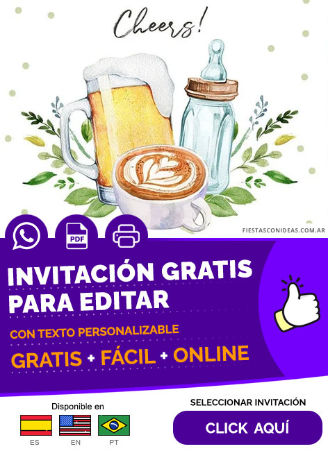 Invitación Temática Cerveza Mamadera Y Cafe Para Baby Shower Gratis Para Editar, Imprimir, PDF o Whatsapp