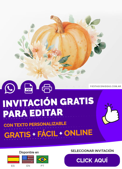 Invitación Temática De Calabaza Floral Para Baby Shower Gratis Para Editar, Imprimir, PDF o Whatsapp
