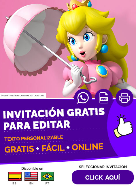 Invitación Temática De Princesa Peach Gratis Para Editar, Imprimir, PDF o Whatsapp