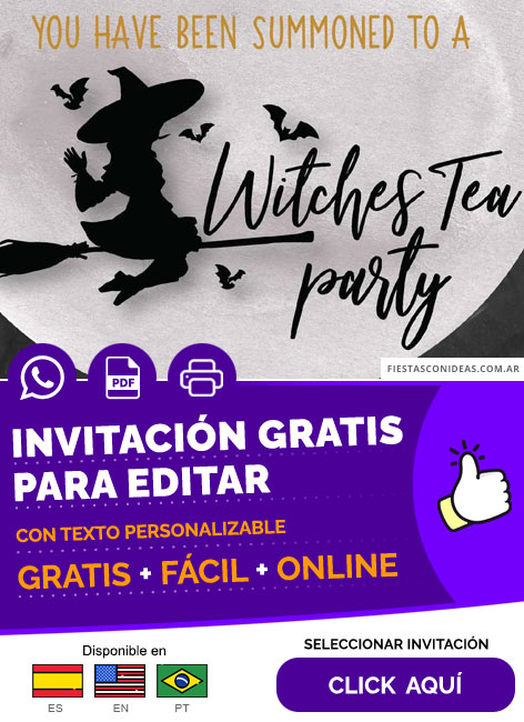 Invitación Temática Estas Invitado A Una Fiesta De Te De Brujas Halloween Gratis Para Editar, Imprimir, PDF o Whatsapp