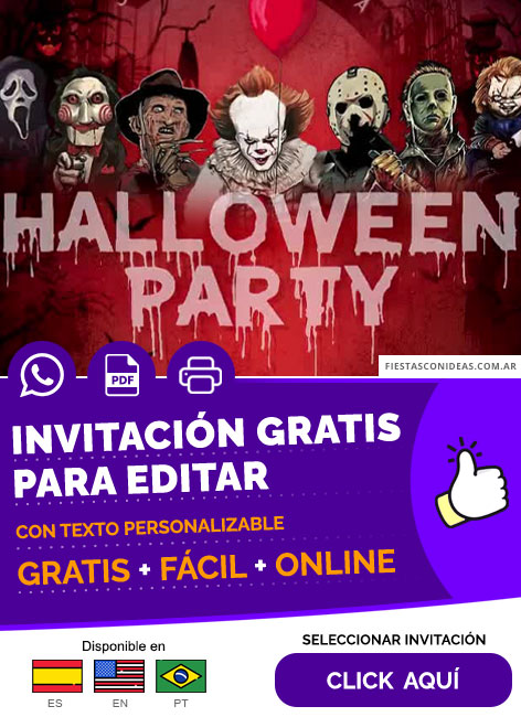 Invitación Temática Halloween Con Personajes De Peliculas De Terror Fiesta Terror Gratis Para Editar, Imprimir, PDF o Whatsapp