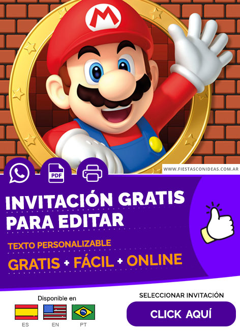 Invitación De Fiesta Temática De Mario Bros Gratis Para Editar, Imprimir, PDF o Whatsapp