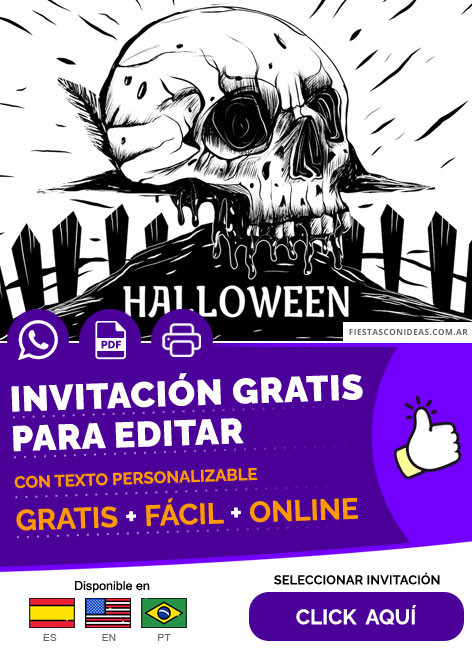 Invitación Temática Noche De Halloween Para Adultos Ilustracion Calabera Gratis Para Editar, Imprimir, PDF o Whatsapp