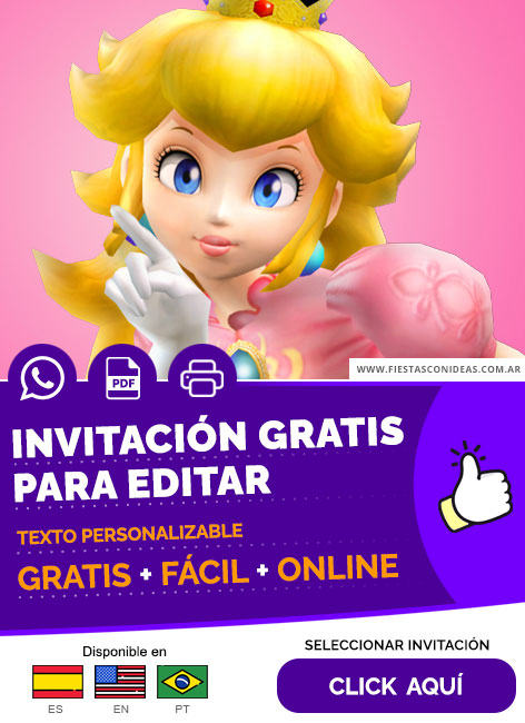 Invitación Temática Princesa Peach Gratis Para Editar, Imprimir, PDF o Whatsapp