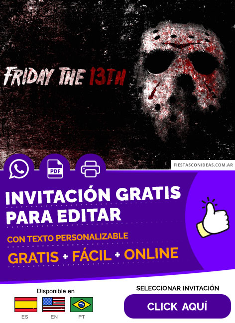 Invitación Temática Viernes 13 Halloween Fiesta Terror Gratis Para Editar, Imprimir, PDF o Whatsapp