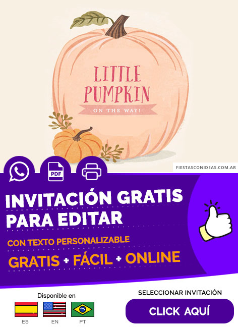Modelo De Invitación Calabaza Para Baby Shower Gratis Para Editar, Imprimir, PDF o Whatsapp