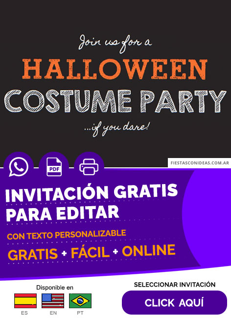 Modelo De Invitación De Halloween Fiesta De Disfraces Gratis Para Editar, Imprimir, PDF o Whatsapp