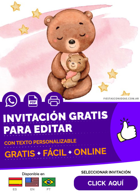 Modelo De Invitación De Osita Para Baby Shower Gratis Para Editar, Imprimir, PDF o Whatsapp