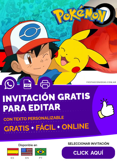 Modelo De Invitación De Pikachu Ash Y Pokebola Gratis Para Editar, Imprimir, PDF o Whatsapp