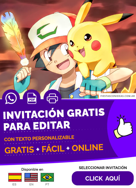 Modelo De Invitación De Pikachu Y Ash Gratis Para Editar, Imprimir, PDF o Whatsapp