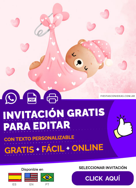 Plantilla De Invitación De Osita Para Baby Shower Gratis Para Editar, Imprimir, PDF o Whatsapp