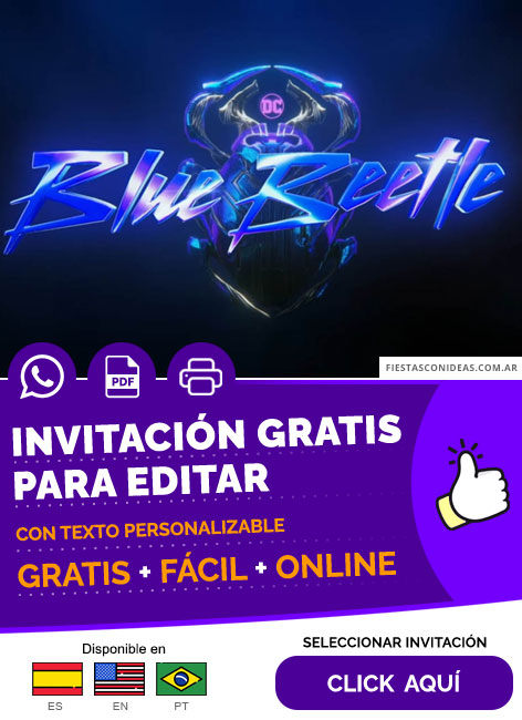 Plantilla Invitación Blue Beetle Dc Gratis Para Editar, Imprimir, PDF o Whatsapp