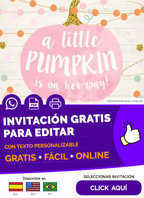 Tarjeta De Baby Shower De Calabaza Rosa Gratis Para Editar, Imprimir, PDF o Whatsapp