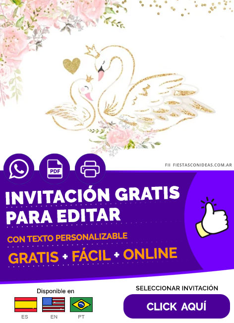 Tarjeta De Cumpleaños De Cisne Princesa Fondo Blanco Gratis Para Editar, Imprimir, PDF o Whatsapp