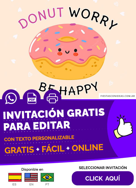 Tarjeta De Cumpleaños De Donas Donut Worry Be Happy Gratis Para Editar, Imprimir, PDF o Whatsapp