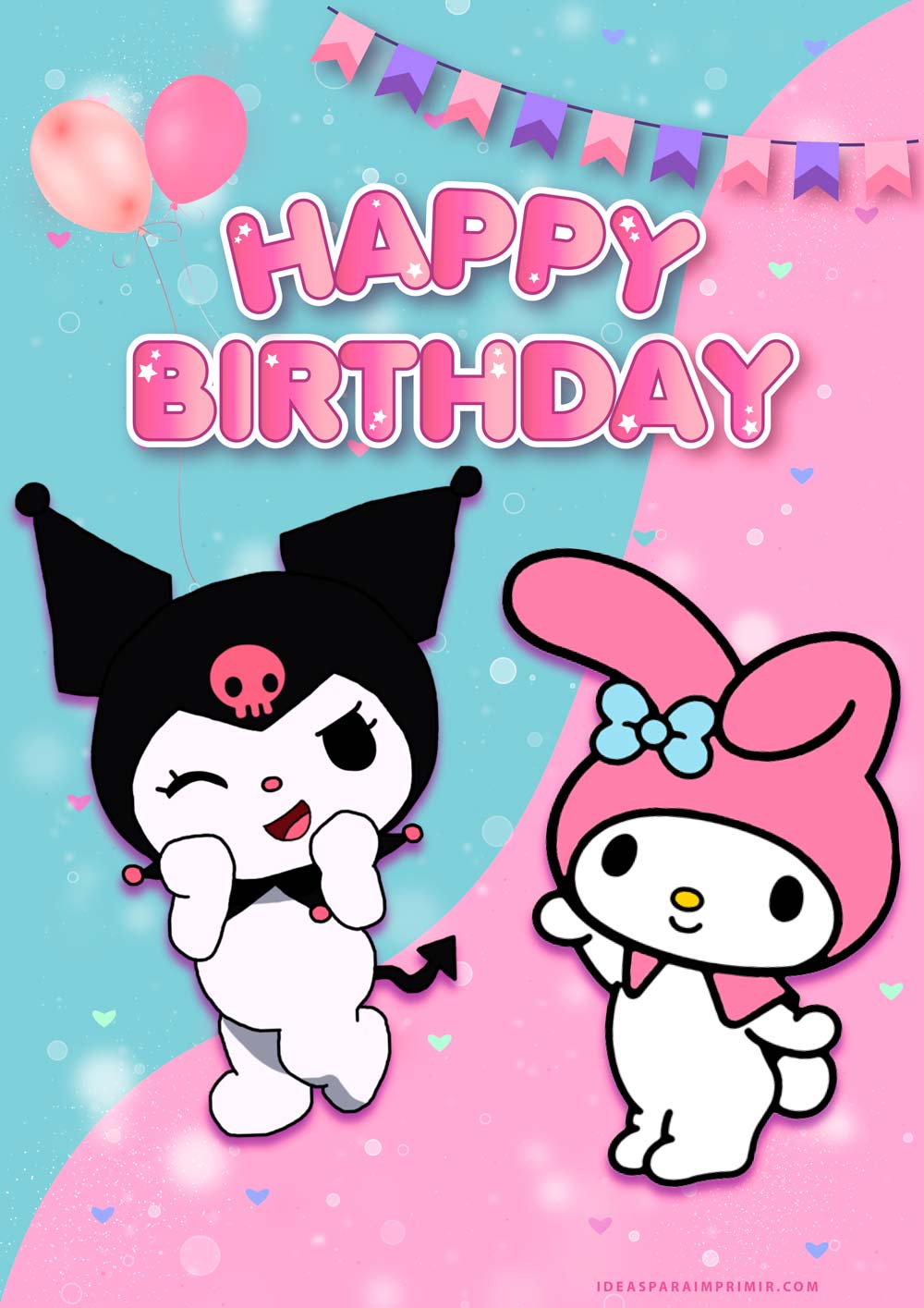 Kuromi and My Melody Happy Birthday Poster
