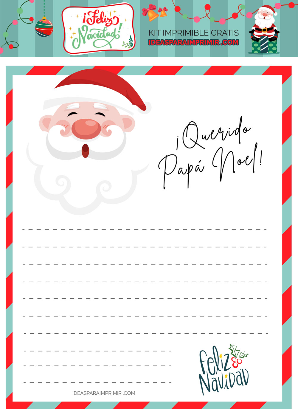 Carta para Papá Noel o Santa Claus y sobre para imprimir