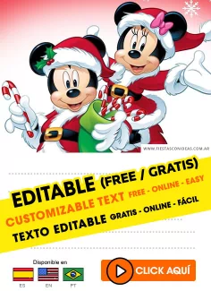 Invitaciones de Mickey Minnie en Navidad
