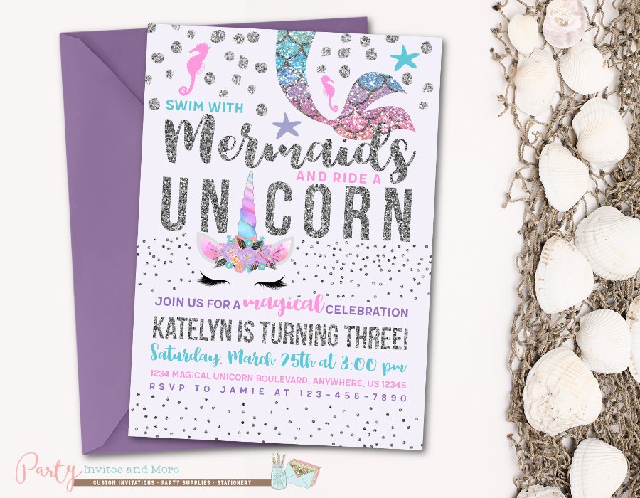 Mermaid and Unicorn Birthday Invitation
