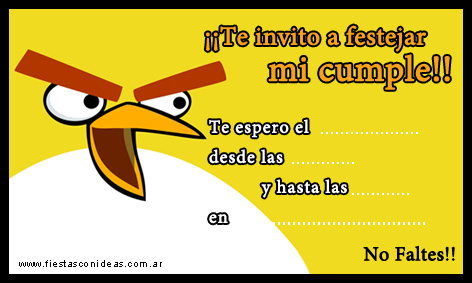 Invitacion de cumpleaños de angry-birds-amarillo-yellow