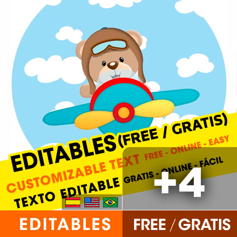 [+4] Free BEAR AVIATOR birthday invitations for edit, customize, print or send via Whatsapp