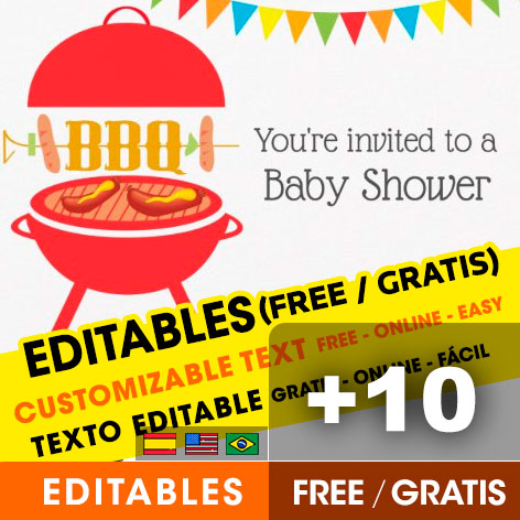 10 Convites de aniversário Chá de bebé BBQ para editar grátis (WhatsApp e Imprimir)
