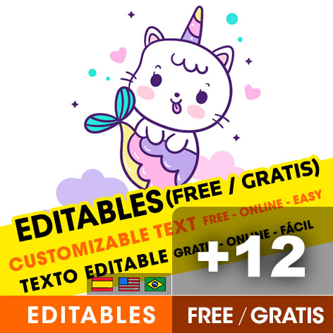 [+12] Free CATS MERMAIDS birthday invitations for edit, customize, print or send via Whatsapp