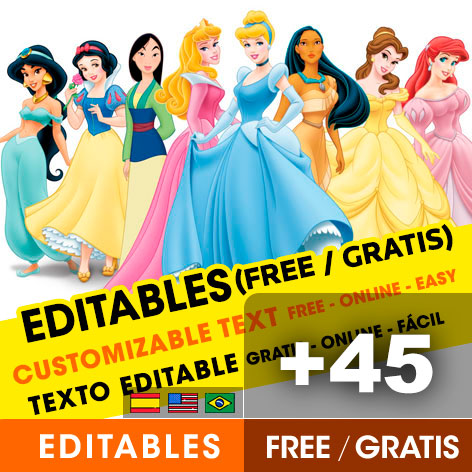 [+45 Hermosas ♥] INVITACIONES de PRINCESAS DISNEY para editar e imprimir [Con todas las Princesas de Disney juntas y de forma individual]