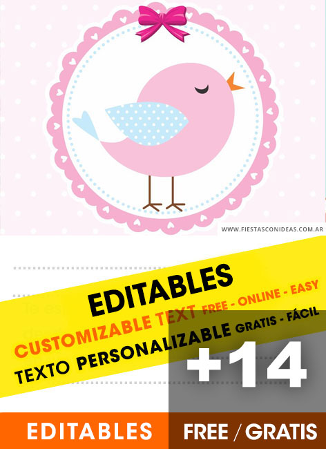 [+14] Free BIRDS - SHABBY CHIC birthday invitations for edit, customize, print or send via Whatsapp