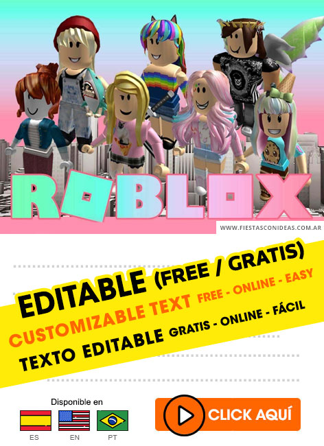 Convite De Aniversário Roblox Feminino Para Imprimir Edite Online