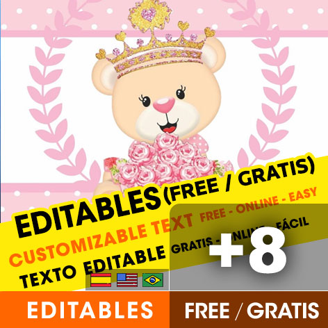 [+8] Free TEDDY BEAR PRINCESS birthday invitations for edit, customize, print or send via Whatsapp