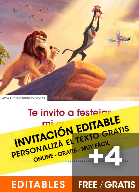 [+5] INVITACIONES de EL REY LEÓN / THE LION KING Gratis / Free para editar, personalizar e imprimir