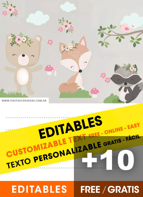 [+11] INVITACIONES de ANIMALES DEL BOSQUE para BABY SHOWER o CUMPLEAÑOS de 1 AÑO Gratis / Free para editar, imprimir o enviar por Whatsapp!