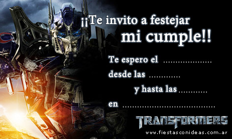 Invitacion de cumpleaños de transformers